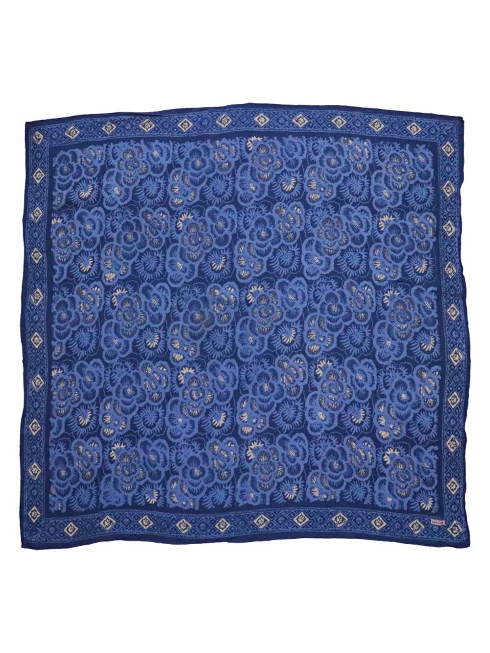 Large 39" Batik Bandana, Oversized Head Scarf, Blue Roses